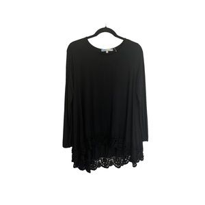Cecico Black Crochet Lace Hem Long Sleeve Tunic Top Blouse Womens Size M